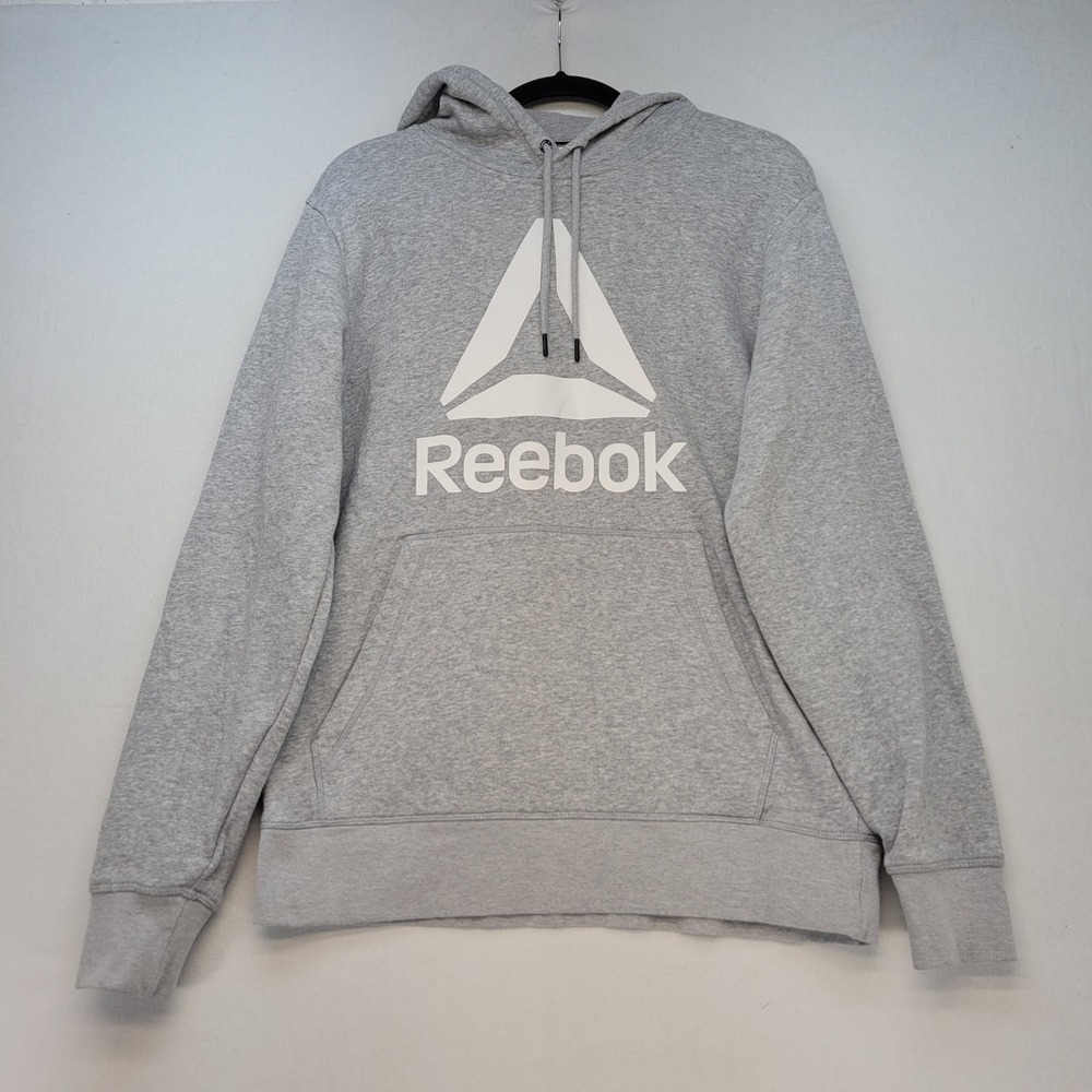 Reebok Hoodie Mens Medium Gray Pullover Delta Logo‎ Fleece Pocket Athletic